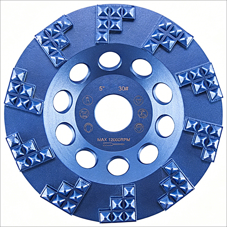 Diamond grinding cup wheels for concrete terrazzo - 3-stair shape segments